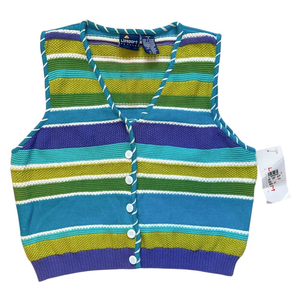 Deadstock Lizsport Striped Button-Up Knit Vest
